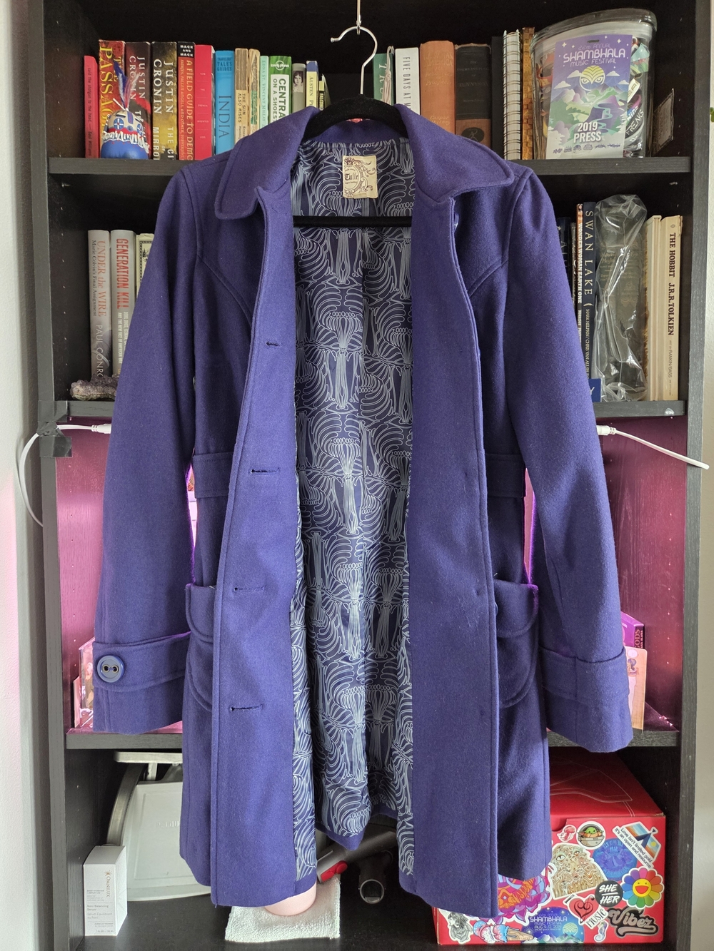 Tulle Deep Purple Wool Blend Pea Coat